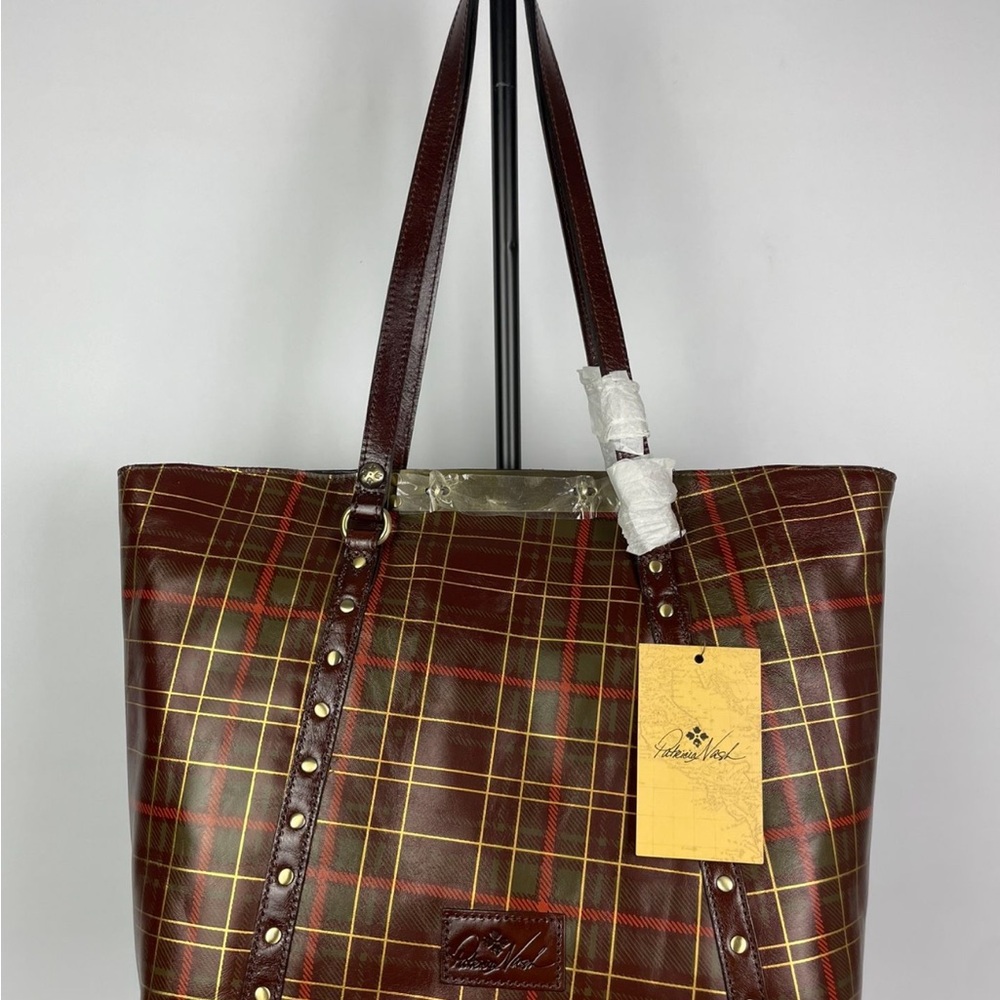 Plaid Leather Tote Bag